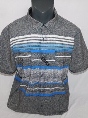DRIPDRY Mens  XXL Gray Blue Striped Ultra Quick Drying Button Front SS Shirt